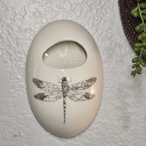 Vtg Wall Pocket Hanging Cream Ceramic Vase Container by Daphne Dragonfly Insect - Picture 3 of 12